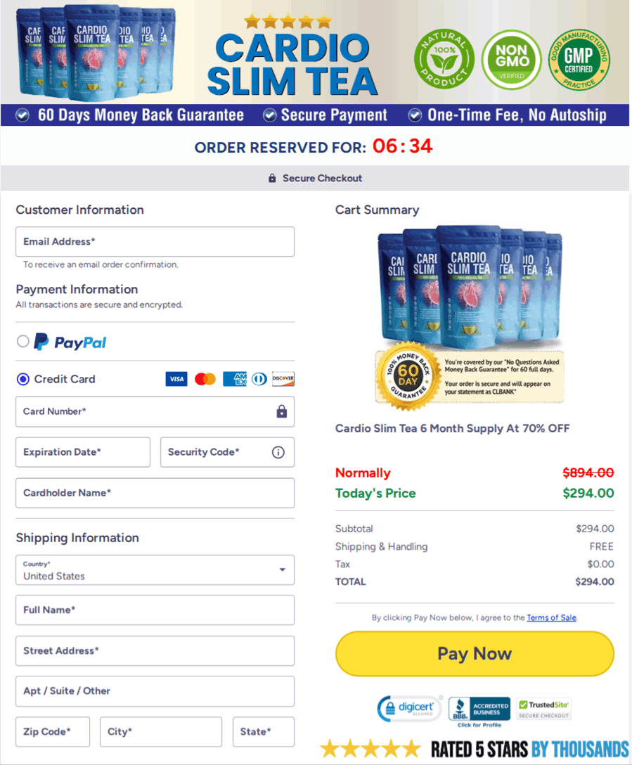 Cardio Slim Tea Checkout